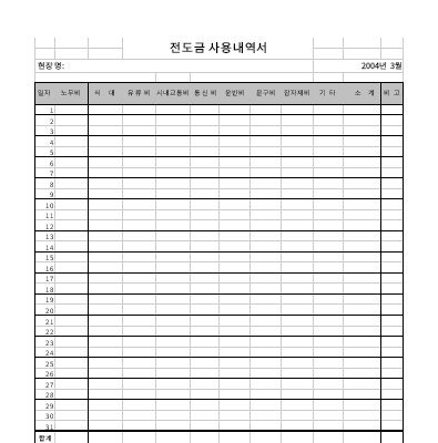 전도금사용내역서 전도금사용내역서